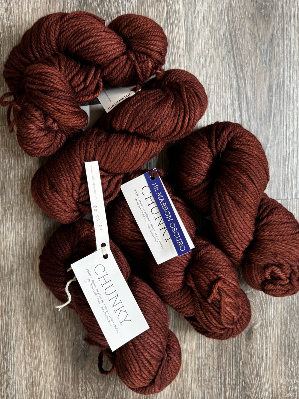 Malabrigo CHUNKY Bulky Hand-dyed Merino Wool Yarn 5 Skeins 181 Marron Oscuro